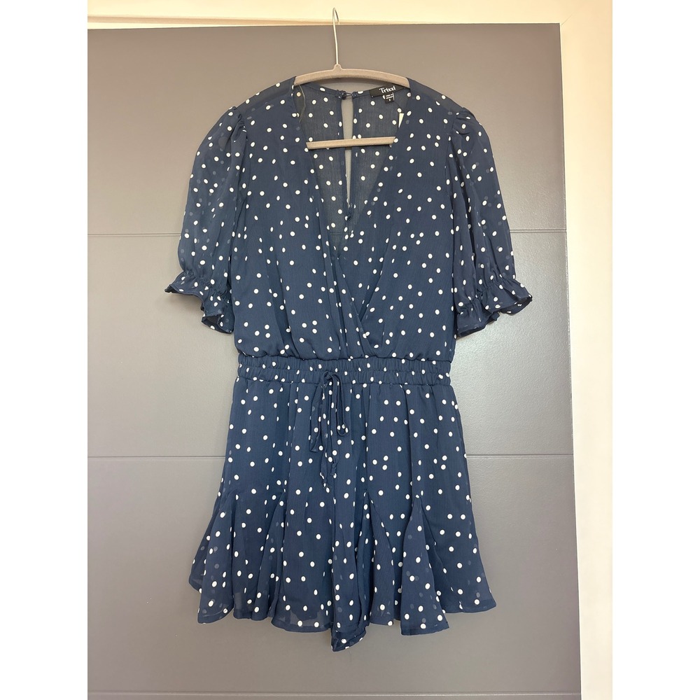 Trixxi Francesca's Navy Blue Polka Dot Short Sleeve Mini romper